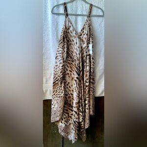 New York & Company Brown and Cream Asymmetrical Sundress